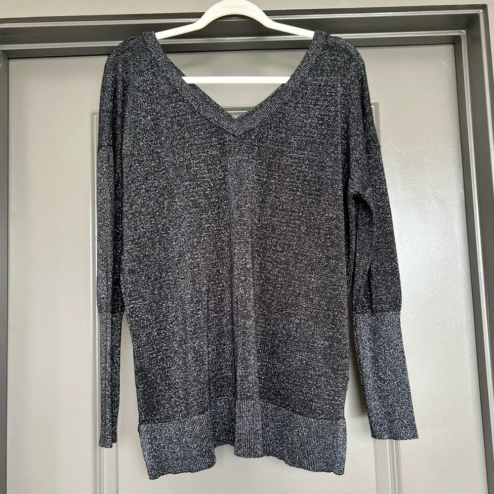 EUC Topshop Cross Back Longline Metallic Sweater Size 8